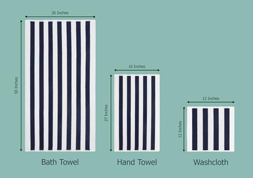Image of ORIGINAL KIDS 6 Piece Towel Set - Cabana Stripe - Rugby Stripe - 2 Bath Towels, 2 Hand Towels, 2 Washcloths - 100% Cotton - Soft Absorbent Quick Dry Durable Pool Shower Beach - Gift - Navy