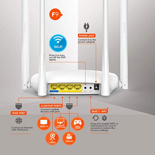 Tenda N600Mbps Smart Wifi Router, Wireless Router For Internet With Whole-Home Coverage, 4*6Dbi High-Gain Omnidirectional Antennas&Beamforming, 3 Lan Fast Ports, Easy Setup&App Control(F9) #TOP5