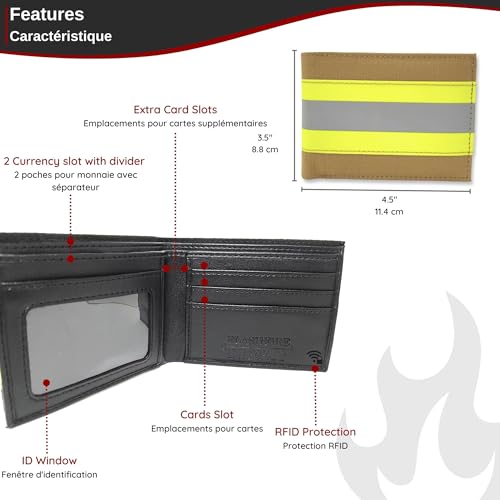Firefighter Wallet Original Reflective Turnout Bunker Fabric Gear Men Gift RFID Protection (Beige & Yellow), Medium4