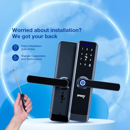Image of SPEEDY Alloy Steel WiFi Enabled Smart Door Lock for Main Door with 5 in 1 Access | Biometric, 2 Emergency Keys | (No Extra Gateway Required) | 2-Year Warranty & Free Installation by Brand