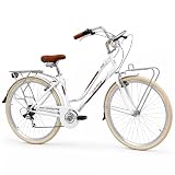 IBK Walking City Bike 28'' da Donna, Bicicletta da Passeggio, Cambio professionale 7 Velocità, Portapacchi e Porta Cestino inclusi (Bianco)