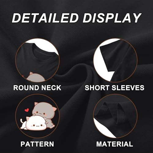Image of KEEVICI Cute Cat Shirts for Girls Graphic Tees Kids Kawaii Cartoon Animal Print T Shirt Summer Cotton Short Sleeve Tops