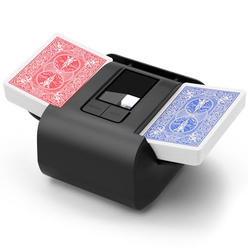 MAYBINS Automatic Card Shuffler 2 Deck, USB-C Rechargeable, Quiet & Fast, Auto/Manual, Portable Casino Grade Electric Card Shuffler for UNO, Blackjack, Poker, Skip-Bo, Phase 10 - Black