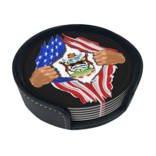 Blood Inside Me Coat of Arms of Antigua and Barbuda Round Leather Coaster AntiStain and AntiScald Protect The Desktop 6 Pièces 4in