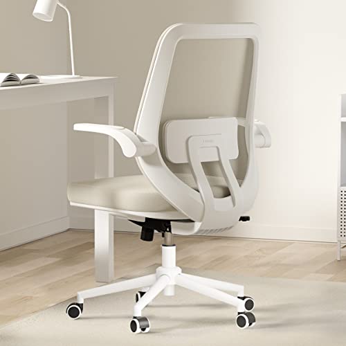 Hbada Silla de oficina con asiento ajustable profundo, silla de escritorio giratoria, cómoda, sillas de oficina en casa con brazos abatibles para ahorrar espacio, color blanco Cover