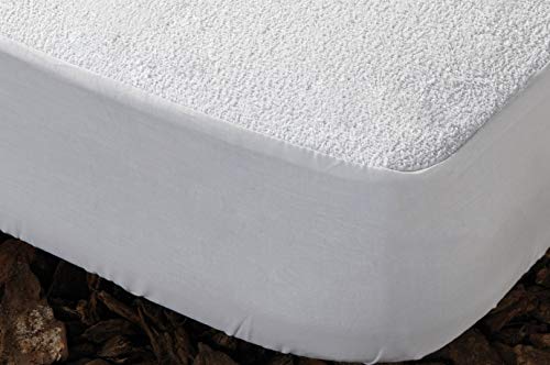 Protector DE COLCHÓN Rizo (ALGODÓN 100%) Impermeable, Modelo: ACQUA, Color: Blanco, Medida: Cama DE 150x190cm Cover