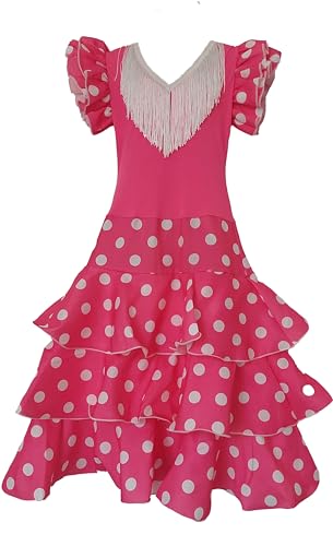 Traje de Flamenca Rosa con Lunares Blancos (FR/ES, Edad, 8 años, Regular, Rosa)