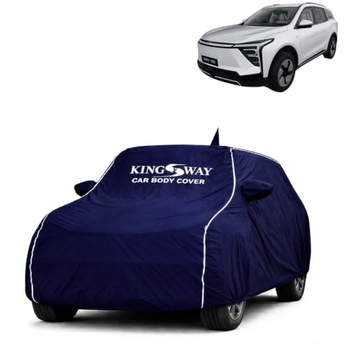 Image of KINGSWAY Super Waterproof Car Cover Only with Mahindra XEV 9S (Year 2026 Onwards - All Model) | Mirror and Antenna Pockets | All Weather Car Body Cover with Silver Piping | Blue