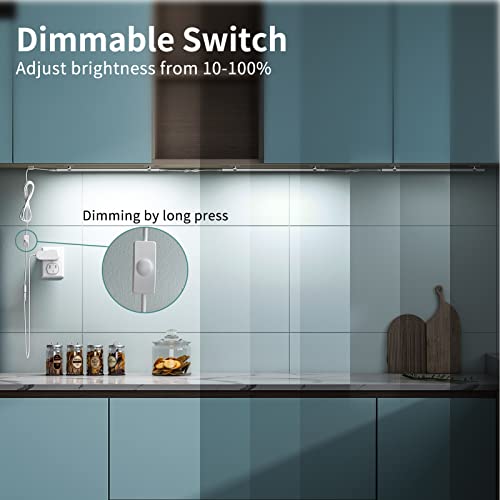 Asoko Under Cabinet Led Light Plug In, Dimmable Daylight White 4000K, 3 Pack 12 Inch Linkable Led Under Counter Lights For Kitchen, Shelf, Workbench, Cupboard, Upgrade Ul Listed Plug 12V, Uno-Lk 4500K #TOP4