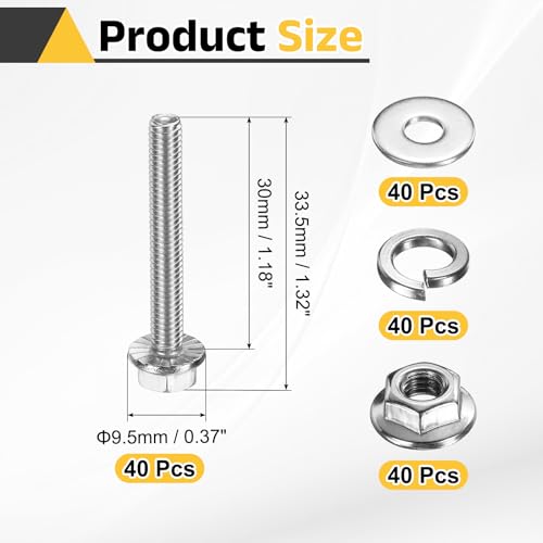 Tornillos M4 x 30 mm de acero inoxidable con tuercas y arandelas planas de bloqueo 2