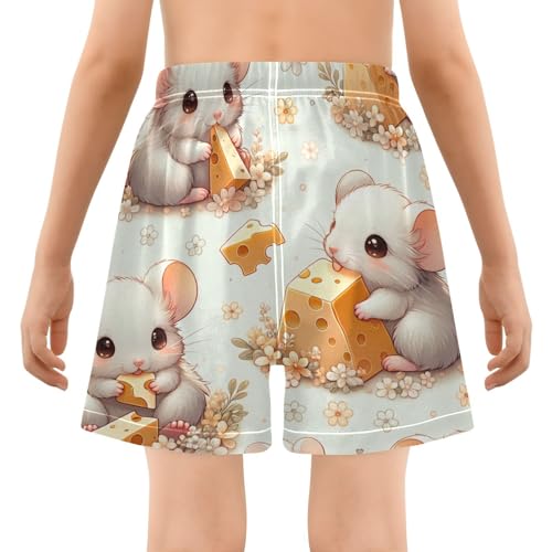 Boy Swim Trunks with Compression Liner Cute Fluffy Mices Boys Swim Shorts Quick Dry Beach Shorts3