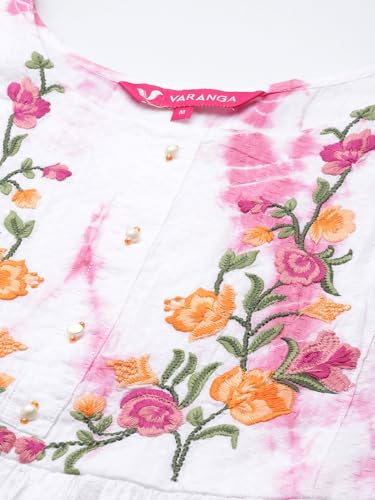 Image of Varanga Women Off White Shibori Printed Dress with Embroidered Yoke