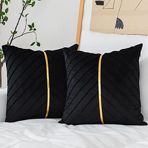 WACOMECO Velvet Throw Pillow Covers, Pack of 2 Soft Gold Decorative Cushion Covers for Couch Sofa Living Room Home Decoration, Black, 20x20 inch by WACOMECO - Used condition - US$19.19
