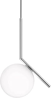 Glass Spherical Pendant Light,Chrome Iron & White Glass Hanging Light Globe Chandelier Hanging Lamp (7.8'')
