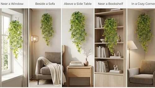 Image of Dekorly 2 Pack Artificial Plants Artificial Hanging Plants Faux Eucalyptus Leaf Greenery Fake Hanging Eucalyptus Plant (Green) (2, Neem Vines)