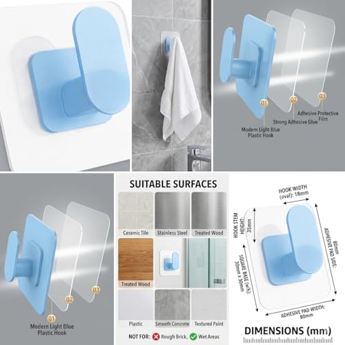 Image of ELMVIA Self Adhesive Hooks /Wall Hangings Hook /Waterproof Hooks for Wall Without Drilling Heavy Duty Bathroom Kitchen Towel Wall Hooks for Hanging Strong Coat (6, Blue Nail Hook)