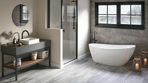 JACUZZI JOHANNA, 59\" L x 30\" W, Freestanding Soaking White Bathtub, High-Gloss Acrylic, Fiberglass Reinforced, Slipper Design, Universal End Drain, Adjustable Feet, Includes Overflow and Toe-Tap Drain