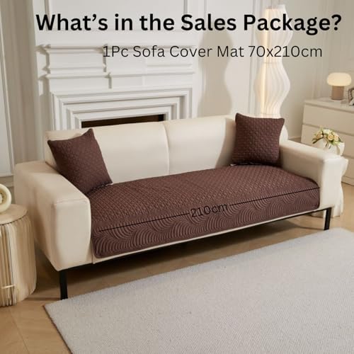 Image of HOMETHREADS Premium Cotton Sofa Cover Mat with PVC Backing for Non-Slip Comfort (Brown, 4 Seater | 70x210cm)