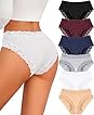 ALL OF SHE Cotton Underwear for Women Soft Bikini Cheeky Panties Sexy Lace Underwear Stretch Cotton Panties 6 Pack
