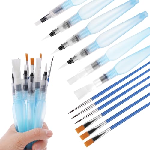 Prasacco Juego de 6 pinceles de acuarela y 6 pinceles de pintura, bolígrafos de agua recargables, pincel de pintura de artista para acuarela, tinta y pincel de agua, pinceles de pintura de nailon para
