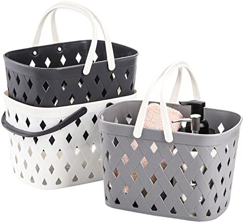 Hacaroa 3 Pack Portable Shower Caddy with Handles, Plastic Tote Storage Basket Toiletry Organizer Bin for Holding Soap, Shampoo, Cosmetics, Bathroom, College Dorm, Kitchen, Camp, Gym, 3 Colors