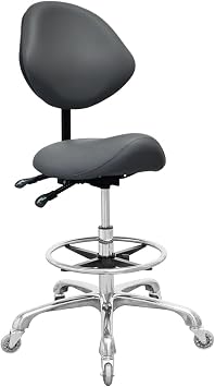 Saddle Stool Chair with Back Support Footrest, Heavy-Duty350LBS, Hydraulic Rolling Swivel Adjustable Stool Chair for Salon Spa Beauty Massage Dental Clinic Home Office UseGrey