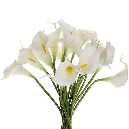 Uteruik Bouquet de fleurs de lys calla artificielles en latex, toucher réaliste, lot de 10 (#8)