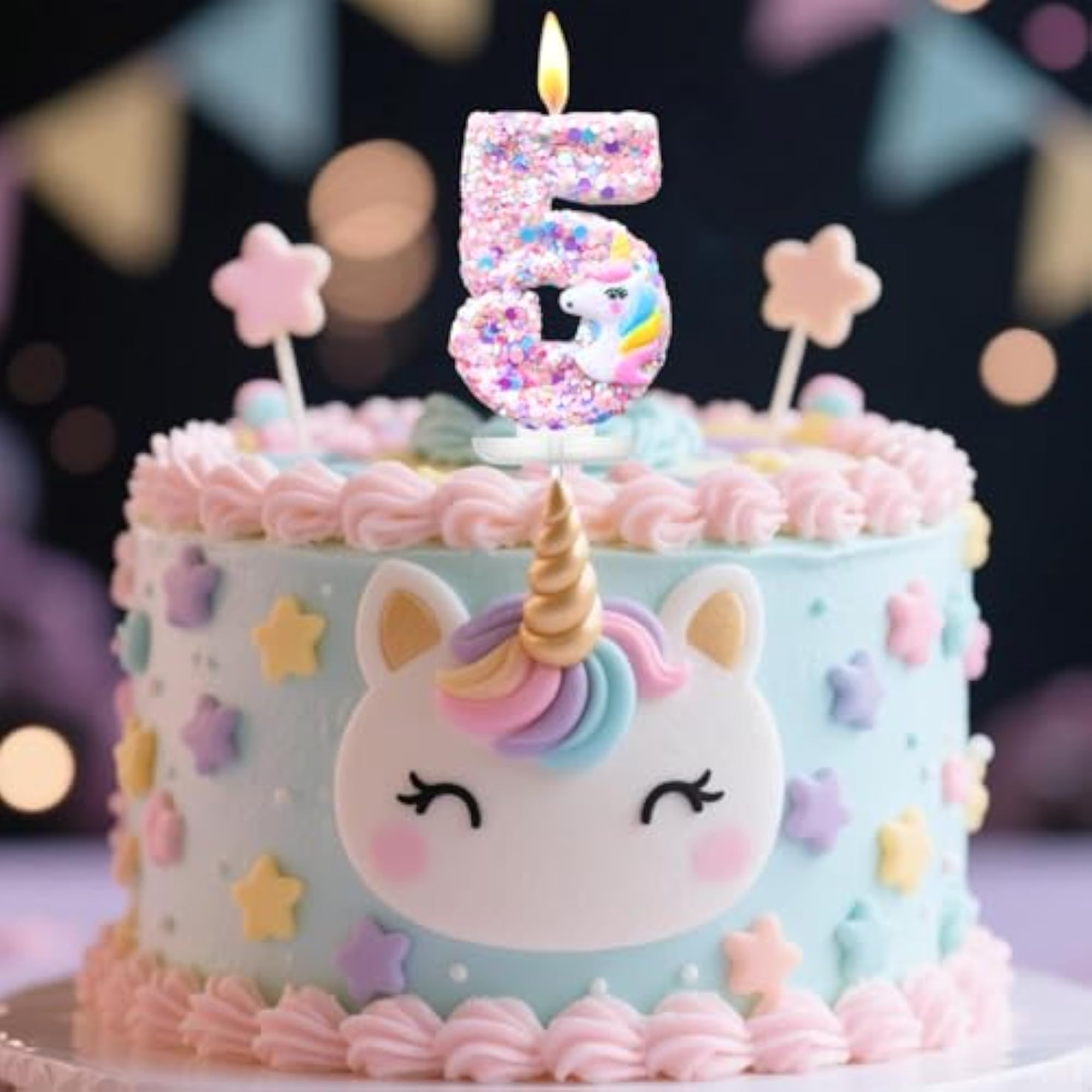 Unicorn Birthday Candle, 3D Pink Glitter Design