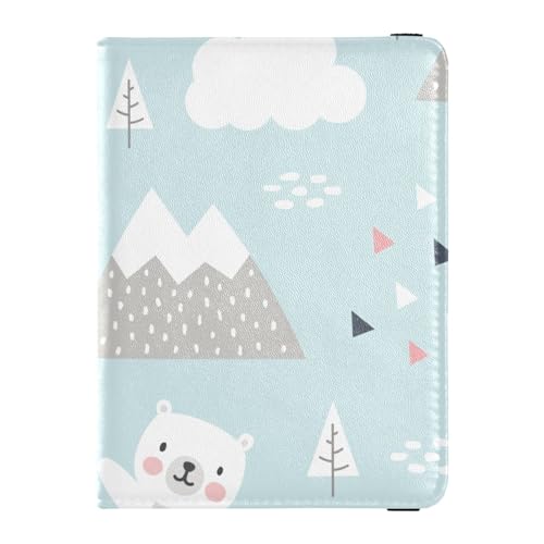 Porta passaporto e carte di vaccino con orso carino nella foresta pelle con slot per di vaccinazione portafoglio da viaggio per donne e Orso Taglia unica