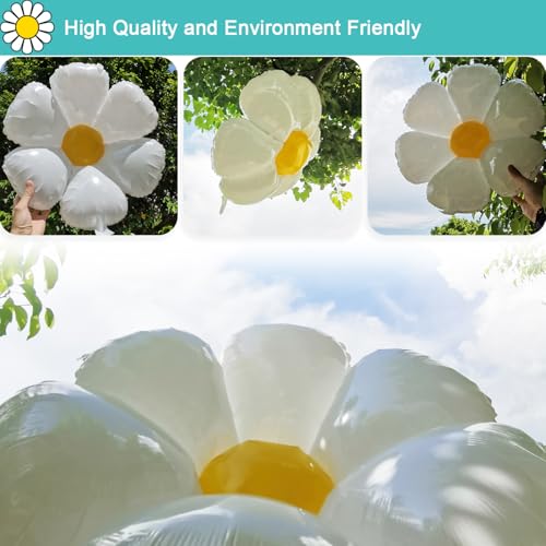 Image of Daisy Balloons 20 pcs White Daisy Flower Balloons Reusable Party Decorations for Birthday Wedding Ceremony Garden Beauty, 2 Extra Huge, 4 Huge, 14 Medium and 10 Fittings