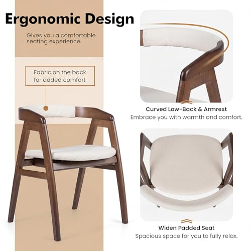 Image of COSTWAY Bamboo Accent Chairs Set of 2 with Wide Curved Backrest and Arms | Walnut, Farmhouse Leisure Dining Chairs w /Comfy Cushion, Solid Legs, Upholstered Armchair for Living Room, Bedroom, Kitchen