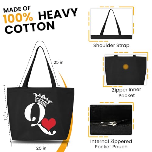 shop4ever Queen of Hearts Heavy Canvas Tote with Zipper Reusable Shopping Bag Gift for Her2