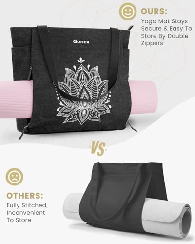 Gonex Yogatasche, Große Pilates Tragetasche mit Mehreren Taschen für Damen Herren, Robuste Canvas Tote Yoga Mattenhalter mit Reißverschluss für Einfachen Zugang