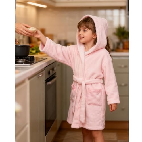 Image of Kids Bathrobe Hooded Plush Fleece Robe for Girls Boys
