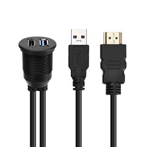 USB Mount Cable –USB Extension Flush, Dash, Panel Mount Cable, for Car, Boat, Motorcycle and More (3.0+HDM+3.3Ft)