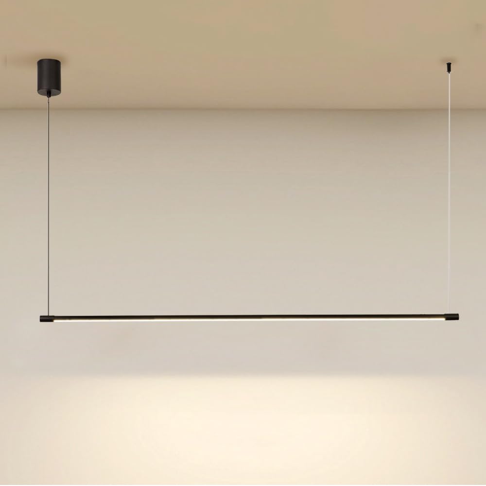 SXWNBIFH Linear Pendant Light Minimalist Black Hanging Lamp LED Chandelier Ceiling Lighting Fixture, Long Strip Kitchen Island Lights Dining Room Office Decor Suspension Lamps Star of Light