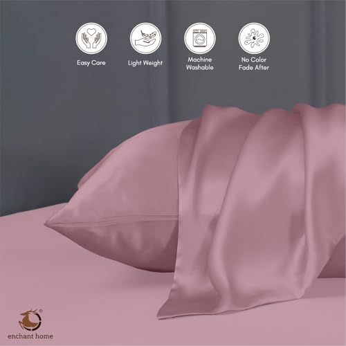 Image of 300 TC Art Silk Satin Pillow Cover Set | Durable Satin Pillow Cover with Envelope Closure | Luxury Satin Pillow Covers | Cozy Satin Pillow Covers (2, Rose)