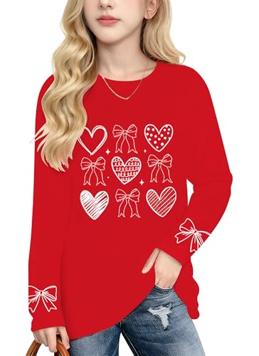 Image of Valentines Shirts for Girls Toddler Cute Love Heart Long Sleeve Casual Tee Tops