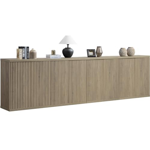 SICOTAS Buffet Cabinet with Storage Accent Sideboard Modern Credenza with Doors & Shelves Fluted Media Console Mid Century Coffee Bar Table for Living Room Kitchen Dining Room Hallway (4PCS)