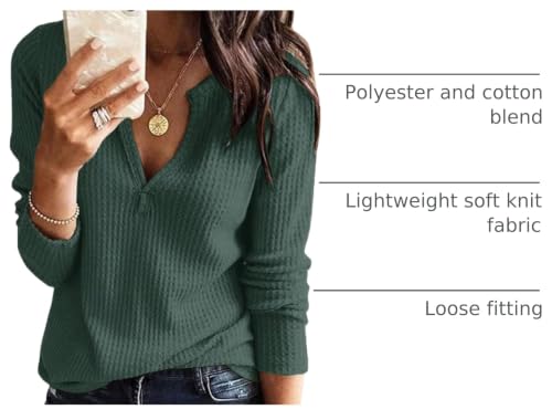 Image of Farktop Womens Long Sleeve Tops Henley V Neck Lightweight Pullover Sweaters