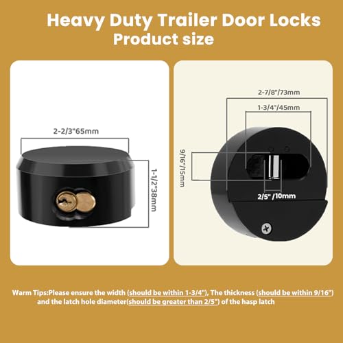 Image of 2 Pack Hidden Shackle Padlock Keyed Alike Heavy Duty Trailer Puck Black | Trailer Door Lock W /4 Keys, Anti Theft, 2-7 /8 inch Solid Steel, for Trailers Trucks Vans, Shed Gates Garage