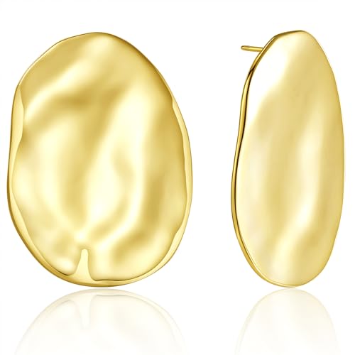 Oversized Organic-Shaped Earrings | 18K Gold Plated Large Shield Earrings Polished Statement Earrings for Women