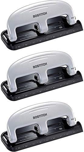Bostitch inPRESS 20 Reduced Effort Three-Hole Punch, Silver, Black (2220) - 3 Pack