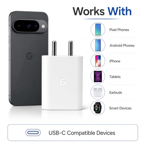 Image of Zybux 30W Type-C PPS Rapid Power Charging Adapter Compatible with Google Pixel10|9|8|7 (A|Pro|XL|Fold)|4|3|Pro|A|S26|S25|15| 15r|chromebook|Tab| Support Other C-Type 30 W Quick Charger Adaptor, White