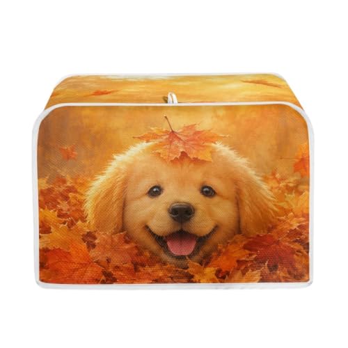 Image of Talayituse Cute Dog Maple Leaf Print 4 Slice Toaster Dust Covers Kitchen Small Appliance Cover, Stain Resistant Dust Protection Bread Machine Cover with Top Handle Autumn Decor, L