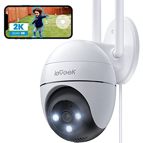 ieGeek 2K PTZ Security Camera Outdoor – CCTV Camera Systems Outdoor with 15M Color Night Vision,WiFi Home IP Camera with Human Detection,Siren,2-Way Audio,Work with Alexa,Memory/Cloud(Wired)