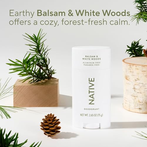 Image of Native Deodorant Contains Naturally Derived Ingredients, 72 Hour Odor Control, Deodorant for Women and Men, Aluminum Free, Balsam & White Woods, 2.65 Ounce (Pack of 12)
