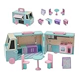 Olivia's Little World Wooden Food Truck Dollhouse + Accessories for 3.5' Dolls, Multi