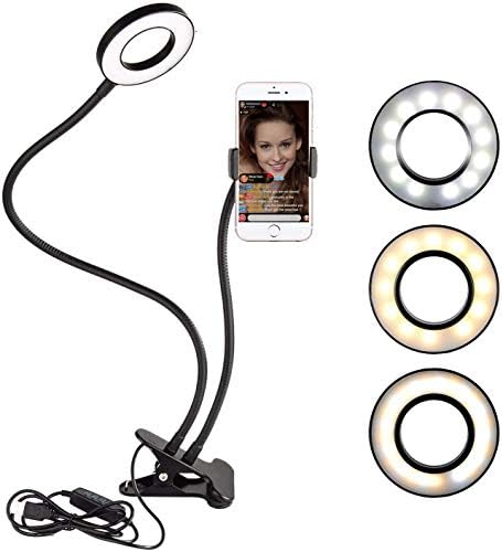Selfie Ring Light with Cell Phone Holder for Live Stream,[360 Rotating] Video Flexible Holder Gooseneck Mount, Table Lamp Light for YouTube, Facebook, iPhone x 8 7,6/Plus,Samsung,HTC,Huawei (Black)