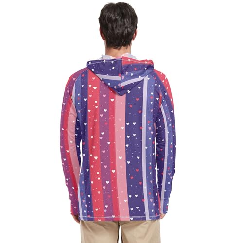 Purple Hearts Stripes Men's Sun Protection Hoodies Long Sleeve Rash Guard Shirts UPF 50+ Sport Shirt S3